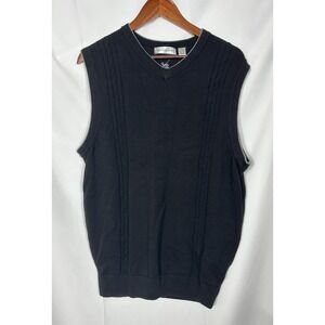 Vintage‎ Cypress Links Mens Black V Neck Golf Sweater Vest Size L Cable Knit